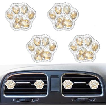 Imagem de Pacote com 4 clipes de ventilação de pata de cachorro de cristal brilhante, lindos clipes de ventilação para purificadores de ar de carro, acessórios universais automotivos para mulheres e homens
