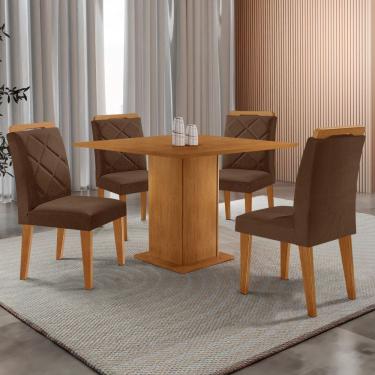 Imagem de Mesa de Jantar Loren 90cm Tampo MDF Canto Reto e 4 Cadeiras Melissa Moderna Mobilia