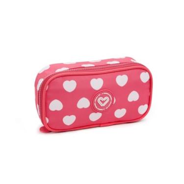 Imagem de Estojo Box Escolar Corações Com Divisórias Internas Meninas (Rosa)