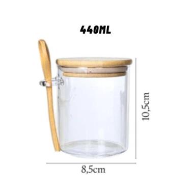 Imagem de Pote De Vidro Redondo Tampa Bambu Hermético Com Colher - TOP UTIL, 440
