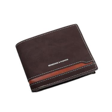 Imagem de Carteira masculina de grande capacidade, carteira dupla de poliuretano retrô com 5 compartimentos, 1 compartimento para identidade, 2 compartimentos para dinheiro e 1 bolso com botão para cartão de