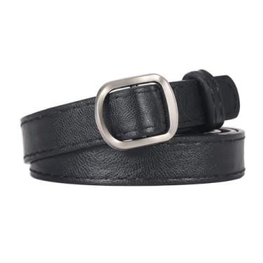 Imagem de Cintos de couro femininos, modernos, justos, elásticos, para vestidos, jeans, cintos para mulheres, fivela prateada, Preto, 43.3in