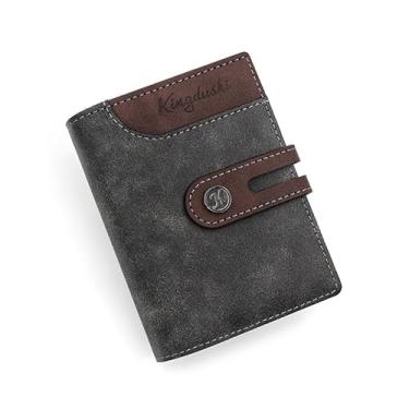 Imagem de Bolsa de moedas masculina vertical curta com zíper lateral e fecho de pressão – Bolsa de moedas compacta com duas dobras, Preto, Bolsa casual para moedas