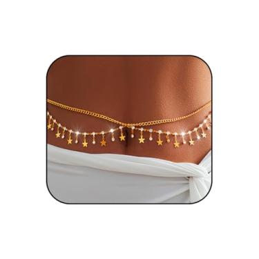 Imagem de Bounzhi Corrente de barriga dourada com strass, corrente de cintura banhada, corrente de cintura em camadas, cintura corporal, verão, praia, biquíni, joia para mulheres, Free Size, Liga metálica, Sem