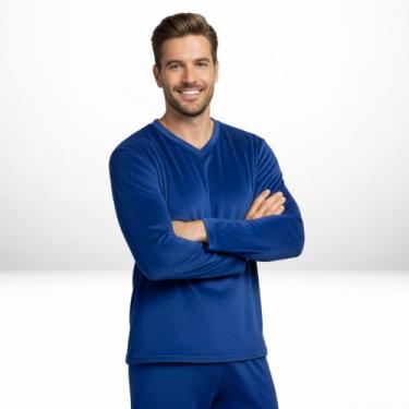 Imagem de Pijama Quentinho de inverno Masculino Soft/Fleece - Super Estilo, Azul