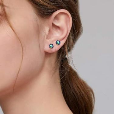 Imagem de Brincos de aço cirúrgico com opala azul e costas planas para orelhas sensíveis, brincos de aço inoxidável 20 g para mulheres e homens, cartilagem, 6 mm, Standard, Aço inoxidável, Sem pedra preciosa