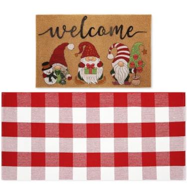 Imagem de Maasechs 2 capacho de Natal 61 x 128 cm, tapete de Natal ao ar livre e 45 x 71 cm, tapete de boas-vindas para entrada externa (Papai Noel)