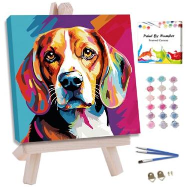 Imagem de JUJUHOOD Kit de pintura colorida Beagle por números para adultos iniciantes e crianças de 8 a 12 anos, pintura de cachorro por número sem cavalete, pintura animal por números para decoração de parede