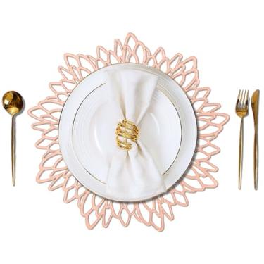 Imagem de Enaskv Jogo americano redondo metálico, conjunto de 8, ouro rosa