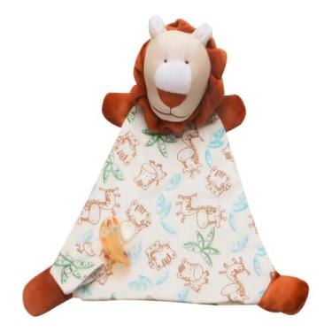 Imagem de Naninha para Bebê com Prendedor de Chupeta Bichinhos Estampada Algodão (100% Poliéster, Leão)