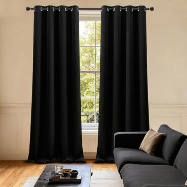 Imagem de LIMON HOME Cortinas blackout pretas de 244 cm de comprimento para sala de estar, quarto, tratamento de janela à prova de som, cortinas pretas para salão, conjunto de 2 painéis
