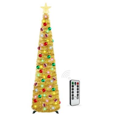 Imagem de Árvore de Natal HISFFOG Prelit Tinsel 1,5 m com 50 luzes coloridas