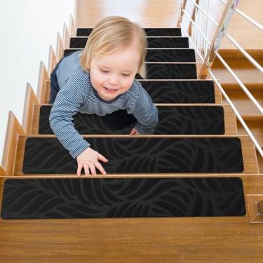 Imagem de Degraus antiderrapantes para escadas - corredor de escada de madeira interno - capas de carpete reutilizáveis e adesivas - tiras de borracha - pacote com 15 tapetes antiderrapantes 76 cm x 20 cm