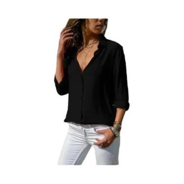 Imagem de Camisa Vintage Feminina De Outono Com Gola Polo Solta Com Botões Blusa