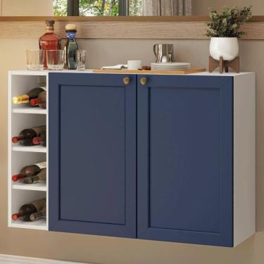 Imagem de Buffet Aparador Com Adega 100cm 2 Portas Vik Madesa 16 Branco-azul