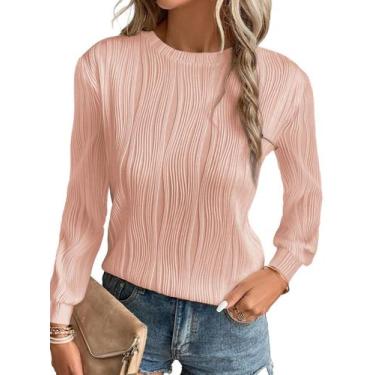 Imagem de Blusa túnica feminina EVALESS, manga comprida, gola redonda, texturiza