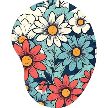 Imagem de Mouse Pad Ergonômico Gota Arte Margaridas Floral Azul Coral