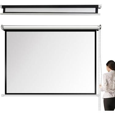 Imagem de 4: 3/16: 9 Hd Tela De Projetor Manual Com Bloqueio Automático, Tela De Projeção Fixa, Tela Retrátil Montada Na Parede E No Teto Para Home Theater Cinema Office Movie Tv Ga, White Fiberglass, 4:3 60"