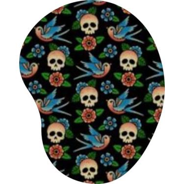 Imagem de Mouse Pad Ergonômico Gota Arte Caveira Andorinha Tattoo Preto