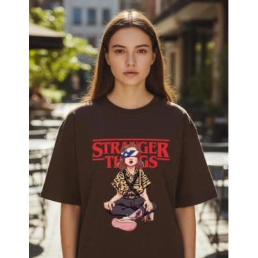 Imagem de Camiseta Stranger Things Unissex 100 Algodão - Sneko, Marrom, P blusin