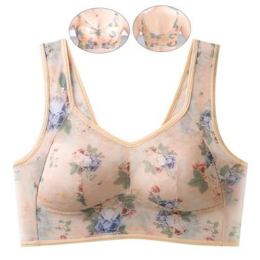 Imagem de Camiseta Sutiã FHTECO Floral Mesh No Wire Plus Size Bege 4GG