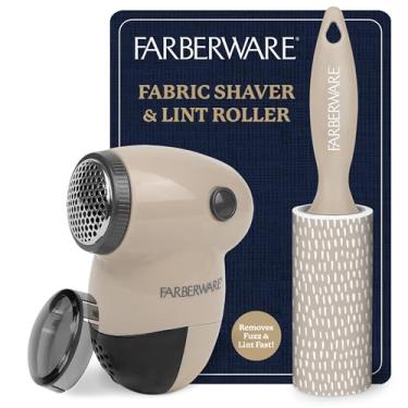 Imagem de Conjunto de barbeador e removedor de fiapos Farberware – Barbeador de suéter operado por bateria com lâminas triplas e rolo extra pegajoso para pelos de animais de estimação, fumaça e bolinhas em