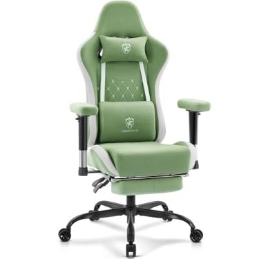 Imagem de Morkprism Cadeira de jogos de tecido respirável, cadeira de escritório para computador com apoio para os pés, suporte lombar de massagem e almofada de gel, cadeira de jogador reclinável ergonômica com