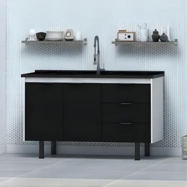 Imagem de Gabinete Cozinha 144cm Armário 2 Portas e 3 Gavetas 100% Mdf (Preto)