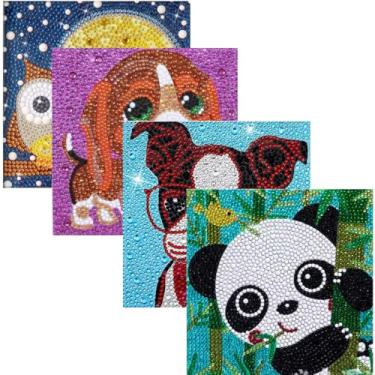 Imagem de VDKVDK Kits de pintura de arte de diamante para crianças, 4 peças de arte de diamante 5D de animais por número Dotz Kits de arte e artesanato para crianças de 6 a 8 a 10 a 12 anos, meninas, meninos