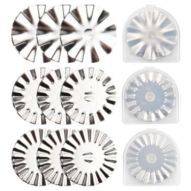 Imagem de Evponk 9 peças de lâminas de corte rotativo de 45 mm, lâminas de substituição de cortador rotativo ondulado para cortar tecido acolchoado, couro e papel
