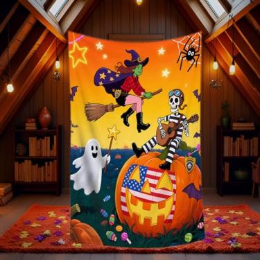 Imagem de Cobertor de lã de Halloween fantasma, cobertor de abóbora de Halloween para crianças bebês: festa fantasma em fundo cinza design em veludo macio roxo cobertor para sofá-cama 60 * 50