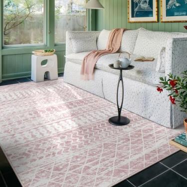 Imagem de GERUIMO Tapete lavável para sala de estar, rosa vintage marroquino, tapete grande antiderrapante de lã sintética macia, adequado para crianças e animais de estimação para quarto, sala de jantar, casa
