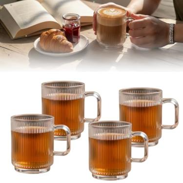 Imagem de Kit 4 Canecas De Vidro 350ml Jogo Xícaras Canelada Ripada Com Alça Conjunto Para Café Copo Transparente 350ml Chá Frizado Servir Bebidas Estilo Família Renovar Louças Cozinha