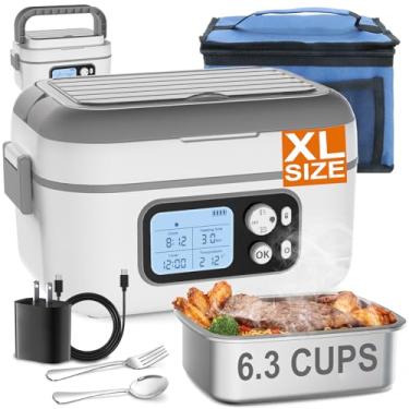 Imagem de ZRYBOMY Lancheira elétrica sem fio de 6,3 xícaras para adultos, lancheira aquecida de 24000 mAh para homens, alimentada por bateria com aquecimento automático, aquecedor portátil de 100 W para