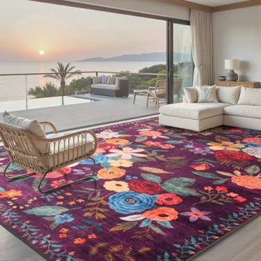 Imagem de Babovid Tapetes de área 25,5 x 35,5 cm, tapetes florais antiderrapantes laváveis à máquina, tapete grande e leve para quarto, sala de jantar, escritório em casa (25 x 35, gramado roxo)