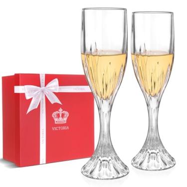 Imagem de Taças de champanhe - Conjunto de 2 taças de champanhe elegantes sopradas à mão - presente exclusivo para aniversário, casamento, dia das mães - ideal para degustação de vinho, uso diário - 170 g