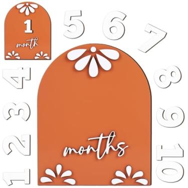 Imagem de JarThenaAMCS 12 peças de cartões de marco mensal de bebê sinal de anúncio de bebê 3D Cielito Lindo marcador de madeira para chá de bebê mexicano recém-nascido crescimento de bebê adereços de foto