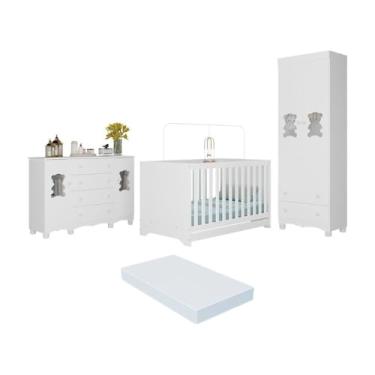 Imagem de Quarto de Bebê Completo com Berço Americano 3 em 1 Colchão Ternura Multimóveis Mp4675 Branco