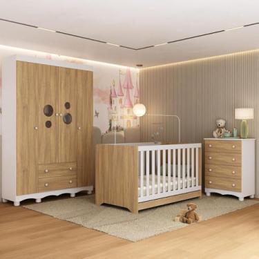 Imagem de Quarto de Bebê Completo com Berço Americano 3 em 1 Suspiro Multimóveis Mp4620 Branco/madeirado