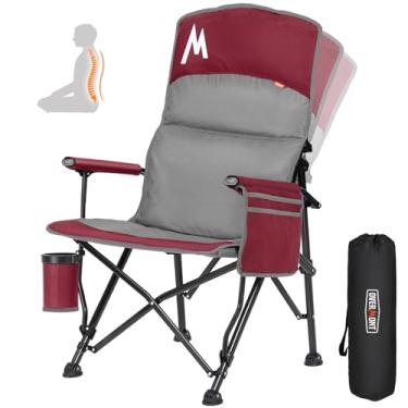 Imagem de Overmont Cadeira de acampamento com suporte para as costas para adultos – grande com encosto alto ajustável – Cadeira dobrável resistente suporta 204 kg – Suporte de copo e bolso lateral – perfeita