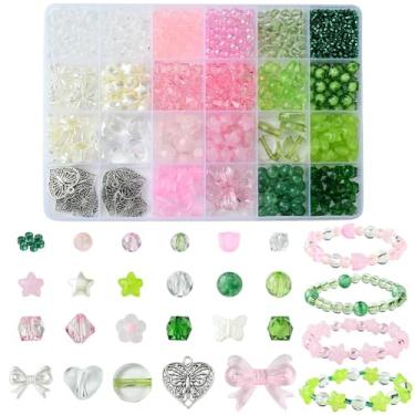 Imagem de MakemadeDIY 938 miçangas sortidas para fazer pulseiras, incluindo coração estrela laço redondo contas de acrílico e pingentes para fazer joias, colares, brincos, chaveiros, artesanato