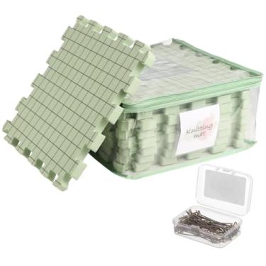 Imagem de Conjunto de tapetes com bloqueio de crochê de 9 peças, placas de 30 x 30 cm com 50 pinos em T, espuma Eva de 0,7 de espessura com bolsa de armazenamento para bordado