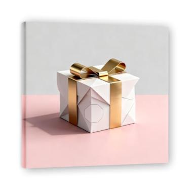 Imagem de Moldura interna. Arte moderna de presente de Natal, arte geométrica de árvore rosa empoeirada e dourada, tela emoldurada pronta para pendurar para uma casa de férias elegante. A28. 40 x 40 cm - 15,7 x