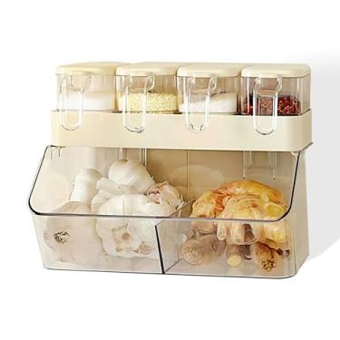 Imagem de Beciway Rack de armazenamento de cozinha montado na parede com 3 seções, prateleira organizadora sem broca, plástico de grau alimentício, branco creme, suporte de especiarias que economiza espaço para