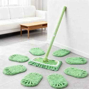 Imagem de 4 peças de substituição de cabeça de esfregão de microfibra, almofadas reutilizáveis e laváveis para limpeza de piso seco e úmido em várias superfícies (verde)