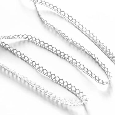 Imagem de Acabamento em renda recortada prata 9 mm, fita de costura de nylon com borda metálica, borda decorativa para fantasias, vestidos e artesanato vintage