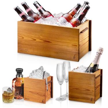 Imagem de Backley Balde de gelo de madeira para festas – refrigerador isolado de cerveja e champanhe, baixa condensação – Balde de bebida e refrigerador de vinho feito à mão, itens essenciais de hospedagem