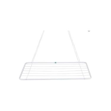 Imagem de Varal de Teto Portátil em Aço, 90cm x 56cm, Branco, com Kit de Instalação, 13kg de Capacidade, 13 Metros de Corda, para Apartamentos