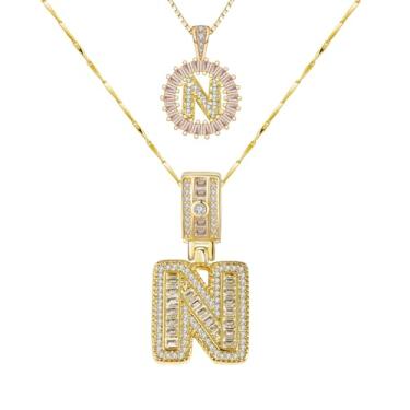 Imagem de Colar com letras banhado a ouro 14 k Bling Delicado Colares Modernos Grossos Nome Personalizado Colar Círculo Redondo Pingente Zircônia Letras Nome Cristal Joias Presentes para Mulheres Zircônia A-Z