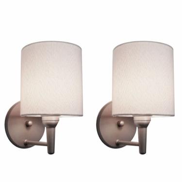 Imagem de Kit-2 Arandela Cilíndrica Md-2009 Base Cinza Cúpula Em Tecido 14x15cm Branco - Bivolt